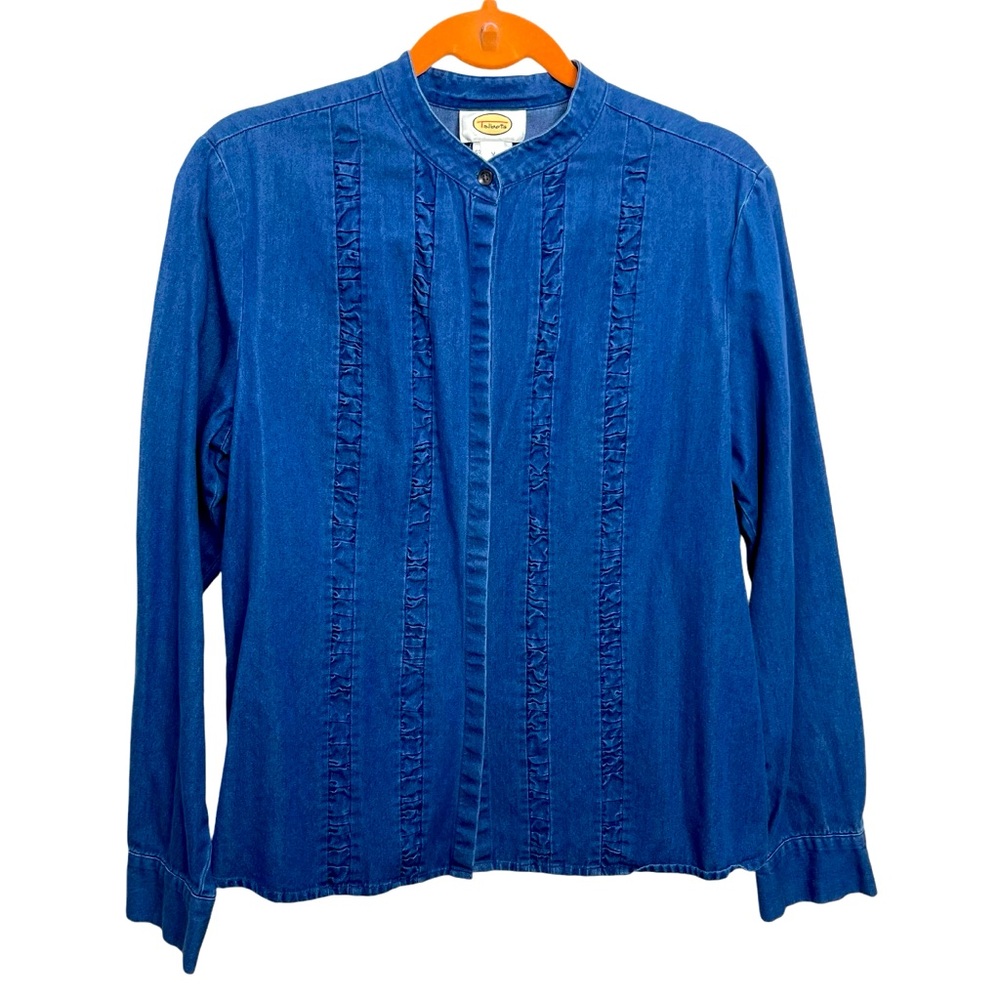 Talbots Chambray Button Up Long Sleeve Shirt Women Medium Blue